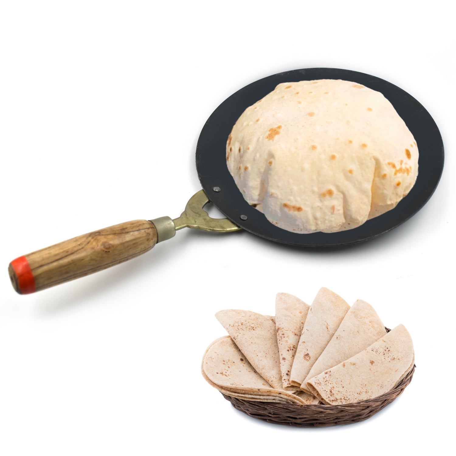 2692 Wooden Handle Roti Tawa used in all household and kitchen purposes for making rotis and parathas etc. freeshipping - DeoDap 2692 Wooden Handle Roti Tawa used in all household and kitchen purposes for making rotis and parathas etc. freeshipping - DeoDap